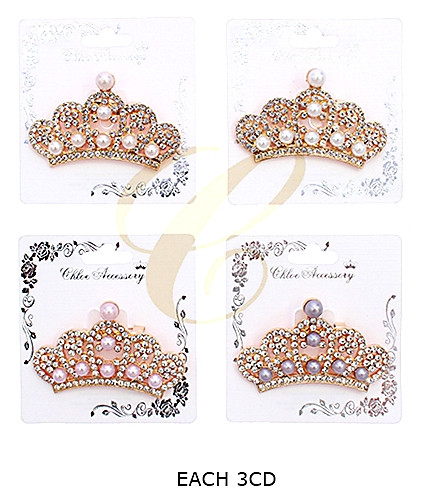 2.4" Rhinestone Pearl Crown Brooch .68 each