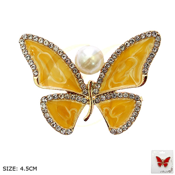 Rhinestone Butterfly Brooch Pin with Pearl Accent .68 each