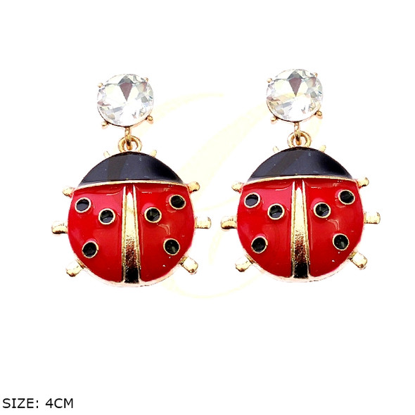 1.6" Ladybug Drop Earrings with Crystal Stud .68 each pair