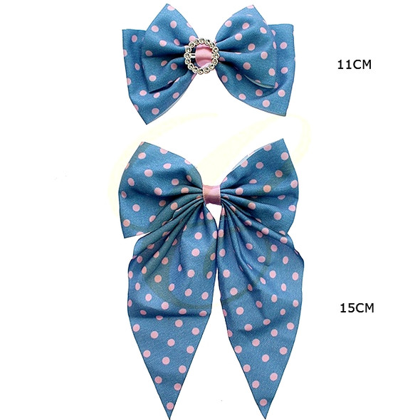 2 Pc Set Denim Look Polka Dot Bow Hair Clip .68 each set