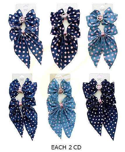 2 Pc Set Denim Look Polka Dot Bow Hair Clip .68 each set