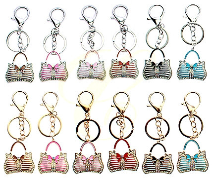 4.3" Rhinestone Handbag Charm Keychain with Bow .68 each