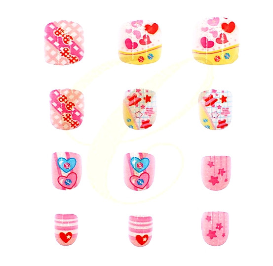 Kids Heart & Love Theme Design 12 Pack Pre Glued Nails .68 each set