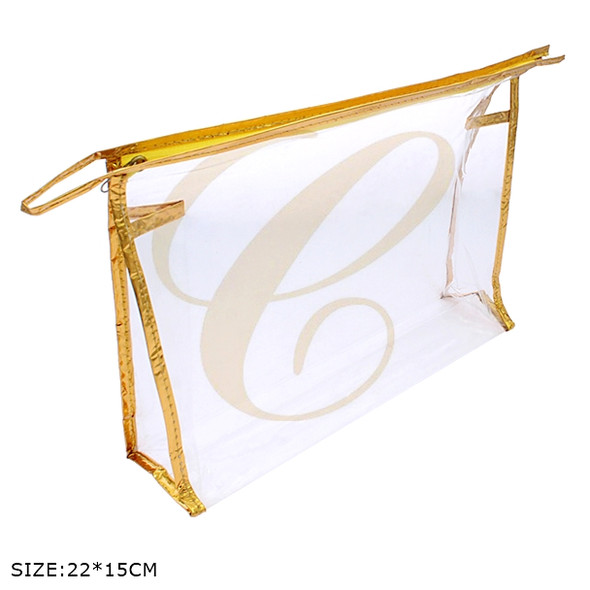 8" X 5" Clear PVC Cosmetic Pouch with Gold & Silver Trim .68 each
