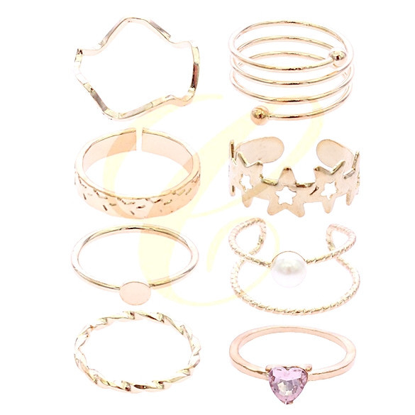 8 Piece Gold & Silver Midi Ring Set (0577) .68 each set