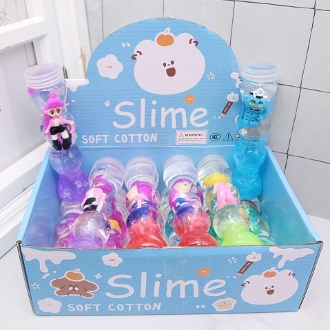 6.2" Large Crystal Mud Slime Jar with Novelty Figurines 12 pcs per display box .87 each