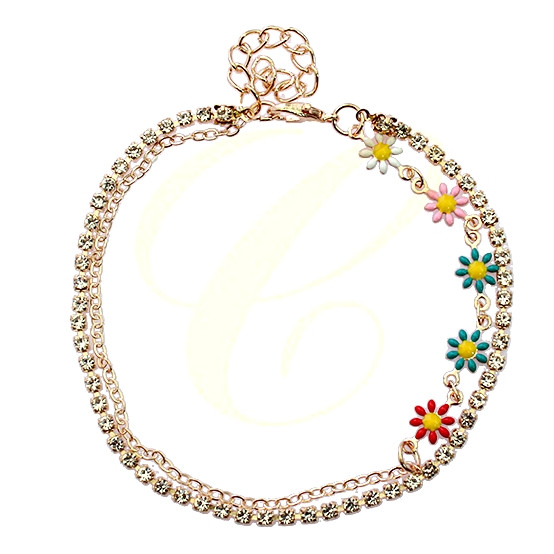 Double Chain Anklet with Rhinestones & Colorful Daisy Charms .68 each
