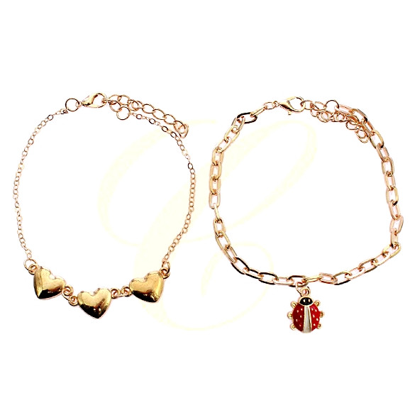2 Pc Set Heart Charm & Ladybug Chain Anklet .68 each set