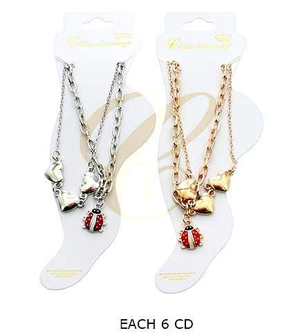 2 Pc Set Heart Charm & Ladybug Chain Anklet .68 each set