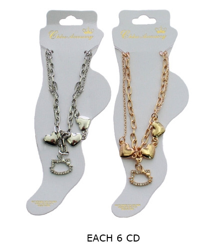 2 Pc Set Heart Charm & Cat Chain Anklet .68 each set