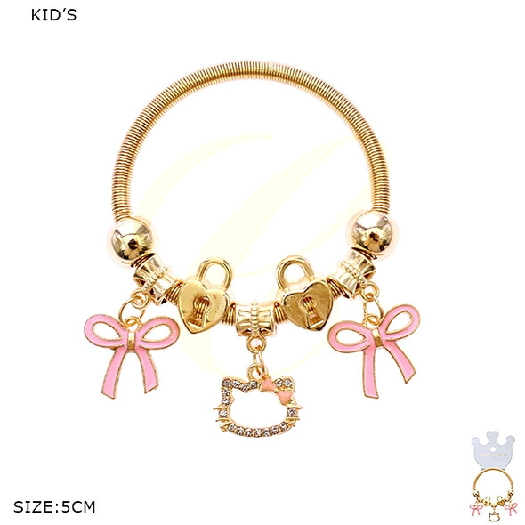 Kids Spring Style Bow, Lock & Cat Charms Bangle Bracelet .68 each