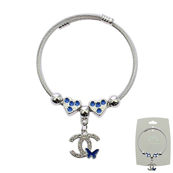 Butterfly Charm Stainless Steel Wire Bracelet (2287) .68 each