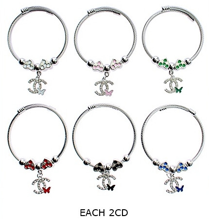 Butterfly Charm Stainless Steel Wire Bracelet (2287) .68 each