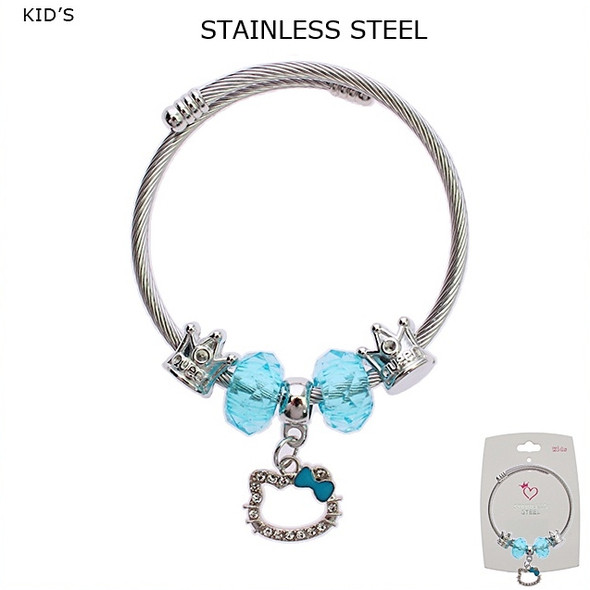 Kids Cat Charm Stainless Steel Wire Bracelet (2290) .68 each