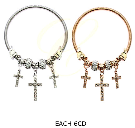 Spring Style Gold & Silver Charm Bracelet with Cross Charms (2297) .68 each
