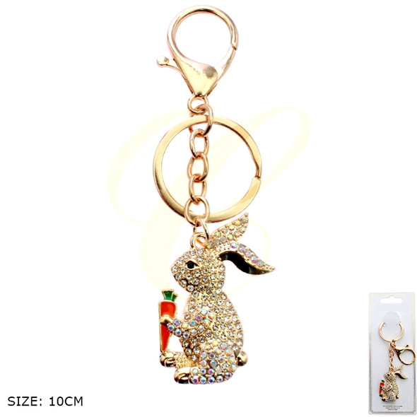 3.9" Rhinestone Bunny Keychain with Carrot Charm .68 each