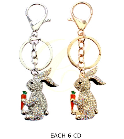 3.9" Rhinestone Bunny Keychain with Carrot Charm .68 each