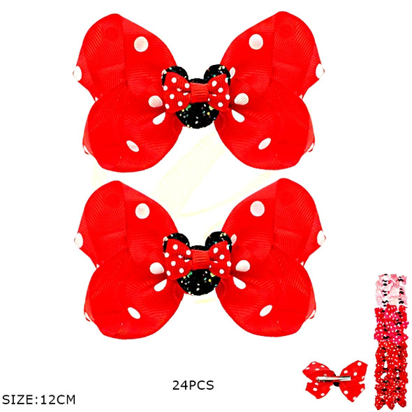 4.7" Mouse Polka Dot Gator Clip Hair Bow 24 pc pk .34 each