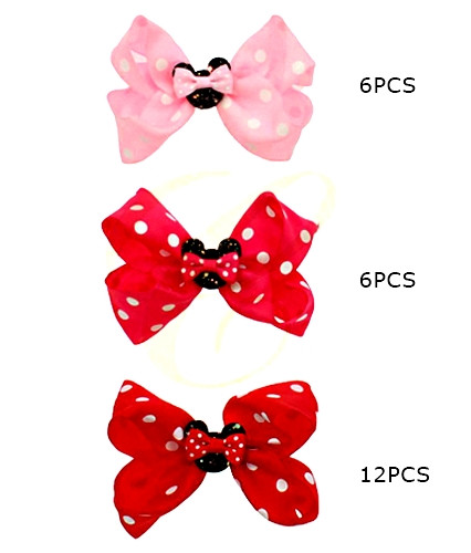 4.7" Mouse Polka Dot Gator Clip Hair Bow 24 pc pk .34 each
