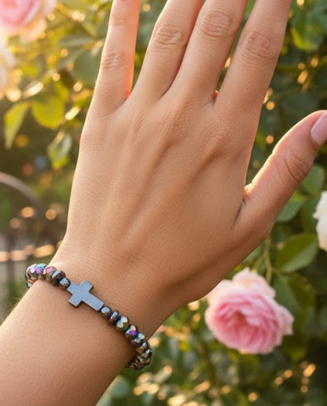 Metallic & Faceted Crystal Beaded Cross Bracelets .68 each