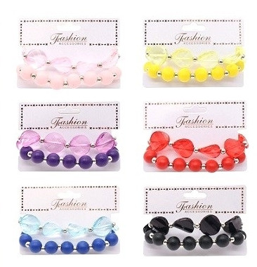2 Pc Matte Round & Transparent Beads Bracelet Set .68 each set
