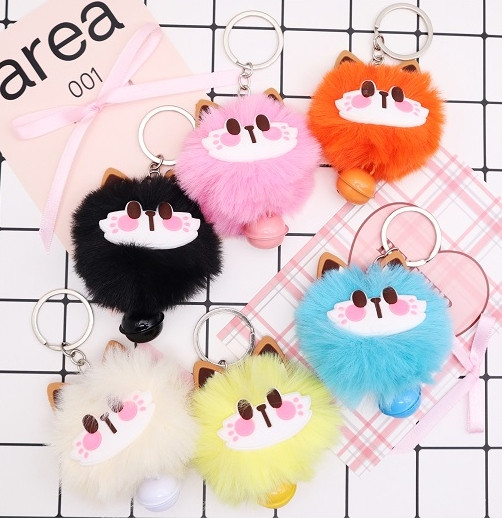 3" Cute Fluffy Cat Pom Pom Keychains with Bell .75 each