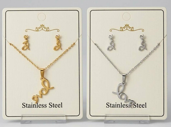 16"-18" Adjustable Stainless Steel LOVE Pendant Necklace & Earring Set .68 each