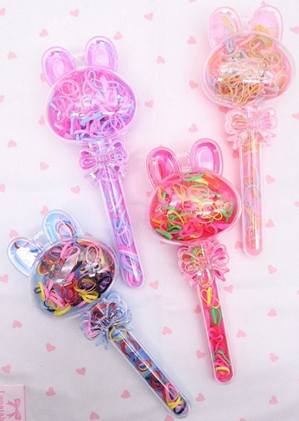 Assorted Color Elastic Bands in Cute Clear Bunny Case .68 each