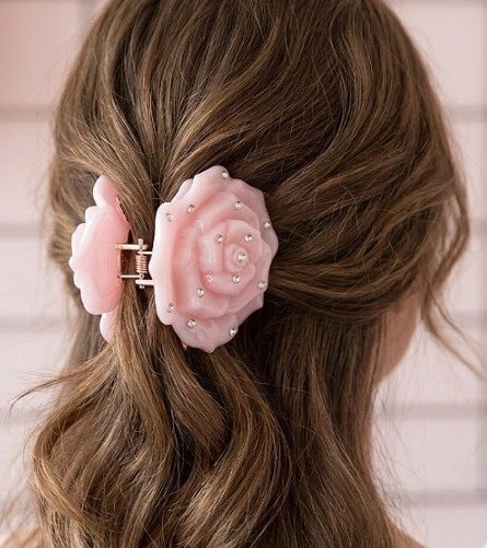 3" Rose Flower Hair Claw Clips w/ Stones .68 each