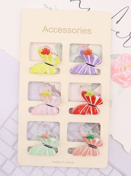 6 Pc Set Colorful Butterfly Mini Hair Clips .68 each set