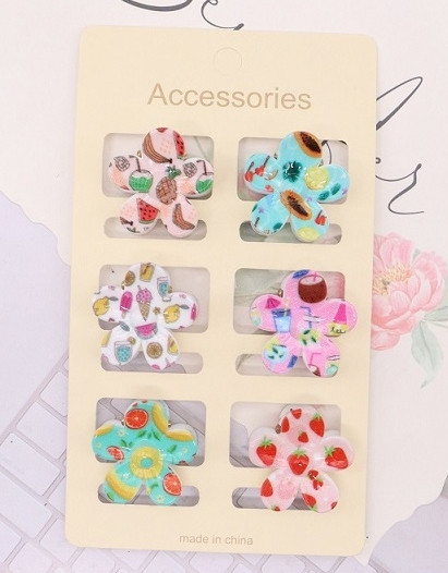 6 Pc Set Colorful Flower Mini Hair Clips .68 each set