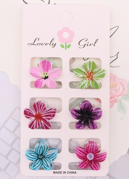 6 Pc Set Colorful Plumeria Mini Hair Clips .68 each set