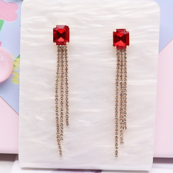 2.5" Rhinestone Tassel Drop Earrings .68 each pair