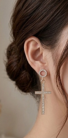 2" Rhinestone Cross Drop Earrings .68 each pair