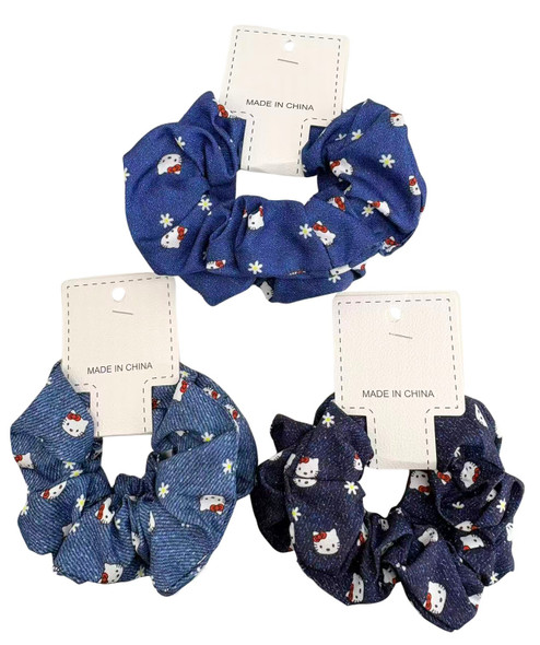 2 Pc Set Denim Look Cat Scrunchie .68 each set