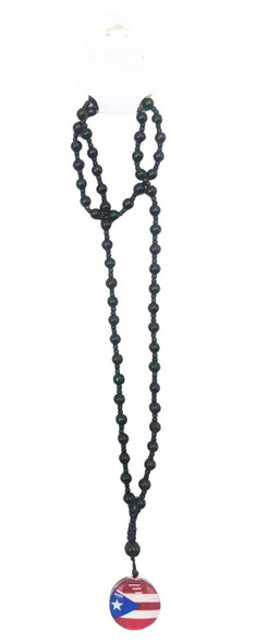 Puerto Rico Flag Pendant Black Glass Beaded Necklace .68 each