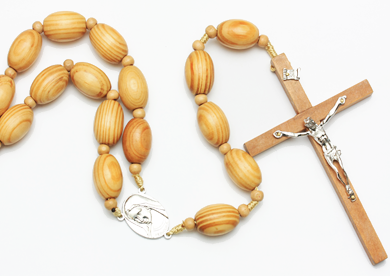 53" Long Large Wood Rosary Hanger w/ Virgin Mary Light Brown Color $7.50 Per Piece