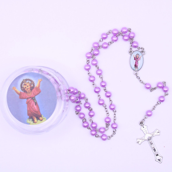 36" Mix Color Pearl  Rosary w/ Silver Cross w/ Baby JESUS in Keepsake Box .68 each