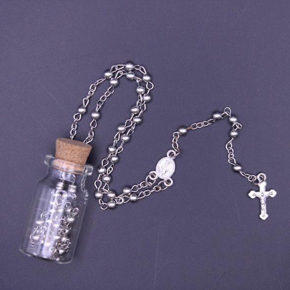 32" Gold & Silver Rosary w/ Jesus Cross  in Glass Bottle .68 each 