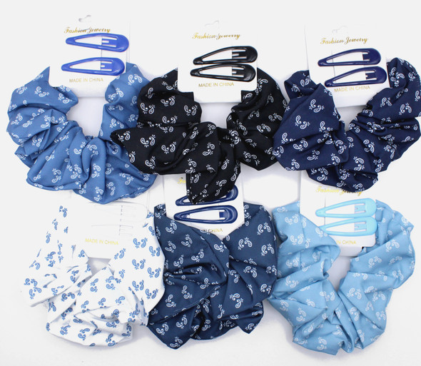 Paisley Scrunchie & Snap Hair Clip Set .68 each set
