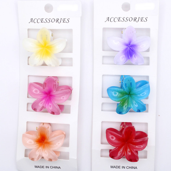 1.5" 3 Pc Set Plumeria Flower Hair Jaw Clip .68 each set