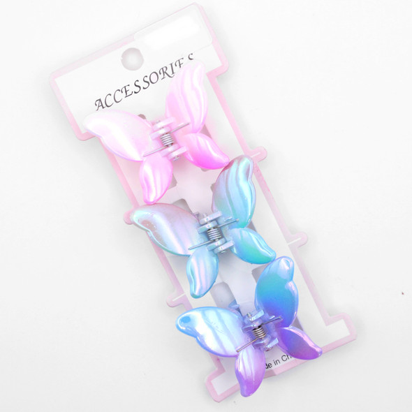 1.5" 3 Pc Set Iridescent Butterfly Hair Jaw Clip .68 each set