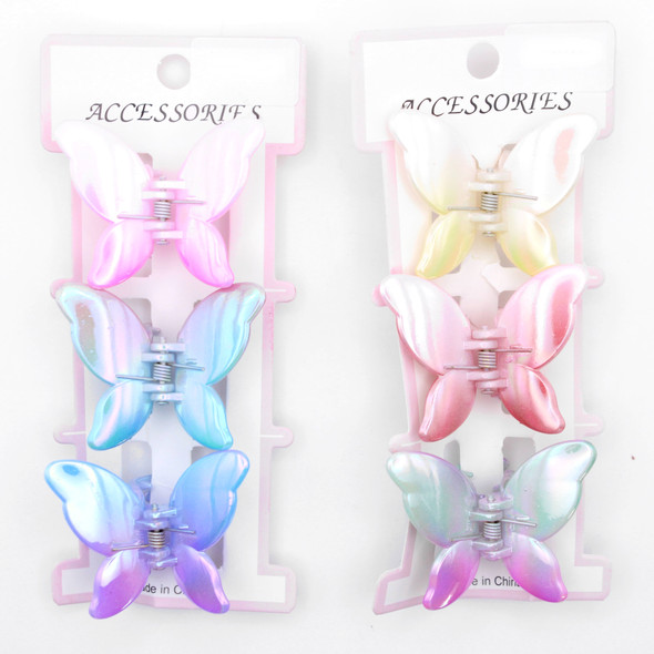 1.5" 3 Pc Set Iridescent Butterfly Hair Jaw Clip .68 each set