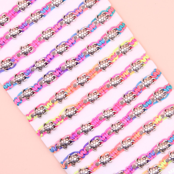 Multi Color Macrame Bracelet w/ Cast Silver Turtles .68 each