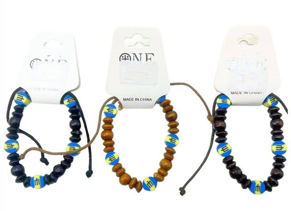 Barbados Flag Fimo Pendant w/ Wood Bead Cord Bracelet .68 each