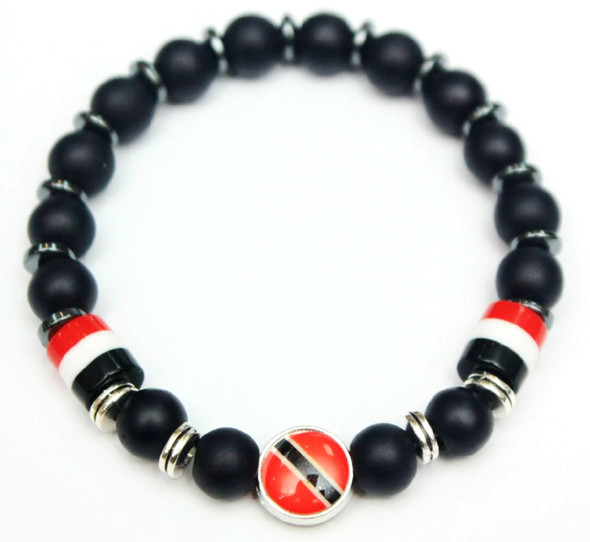 Trinidad & Tobago Flag Matte Black Beaded Stretch Bracelet .68 each