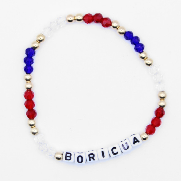 BORICUA Red, White & Blue Crystal Beaded Bracelet .68 each