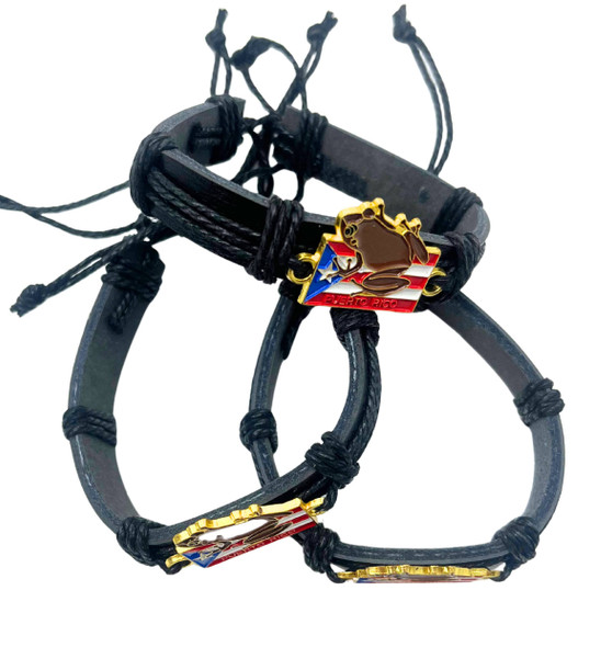 Puerto Rico Flag Leather Bracelet with Coquí Charm .68 each