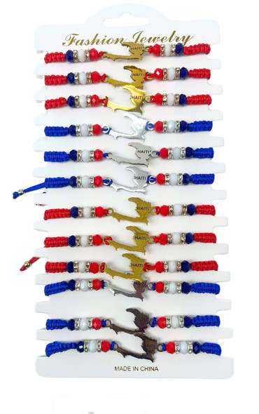 Haiti Stainless Steel Map Charm Adjustable Bracelet .68 each