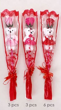 16.5" Indiv. Wrapped Red Tone Rose w/ Bear .68 each